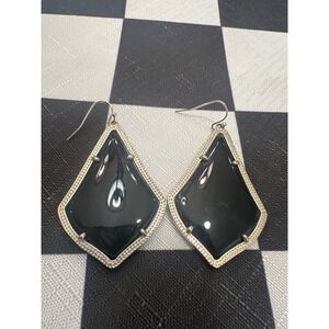 Kendra Scott Alex Drop Earrings Black Opaque Glass Rhodium Silver Tone Filigree